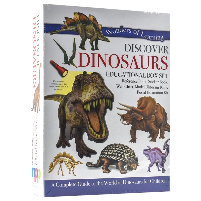 Wonders of Learning Discover Dinosaurs 儿童恐龙科普套盒 附仿真玩具海报 贴纸活动书 儿童英语生物考古启蒙 英文原版进口图书