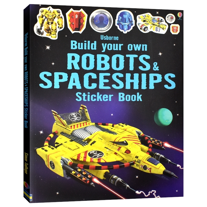 Usborne Build your own robots and spaceships sticker book 尤斯伯恩 机器人和宇宙飞船 儿童贴纸书 兴趣启蒙 5+ 英文原版进口