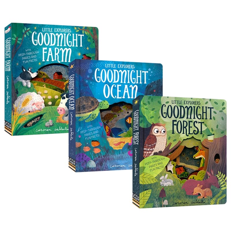 Little Explorers Goodnight Ocean Forest Farm 小小探险家3册套装 晚安洞洞书 睡前故事 亲子读物 纸板书 英文原版进口图书