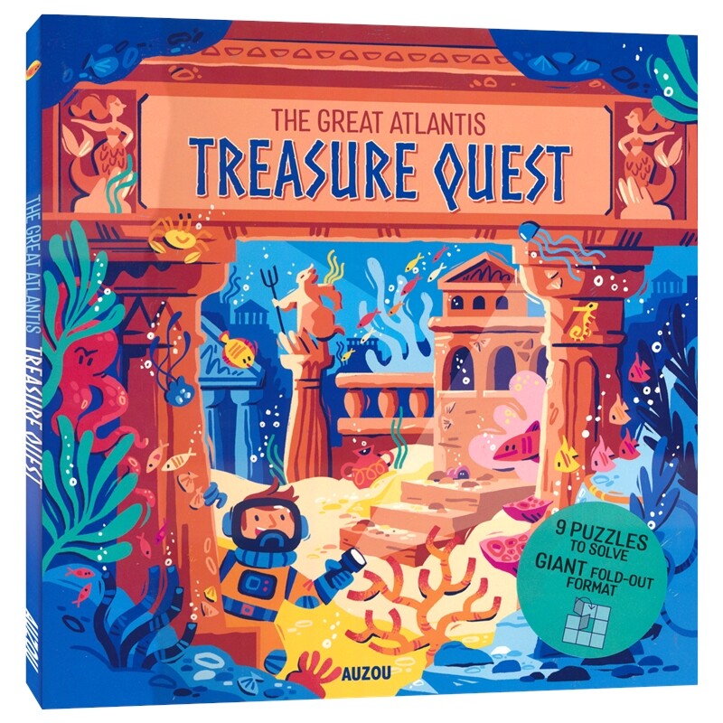 The Great Atlantis Treasure Quest 亚特兰蒂斯寻宝之旅 益智活动 故事+知识 9道关卡谜题 超大展开页 英文原版进口儿童图书