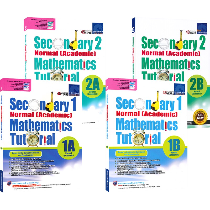 新加坡数学 SAP Secondary Normal Academic Mathematics Tutorial 1A-2B 初一初二 数学练习册 NA课程 基础巩固教辅 英文原版进口
