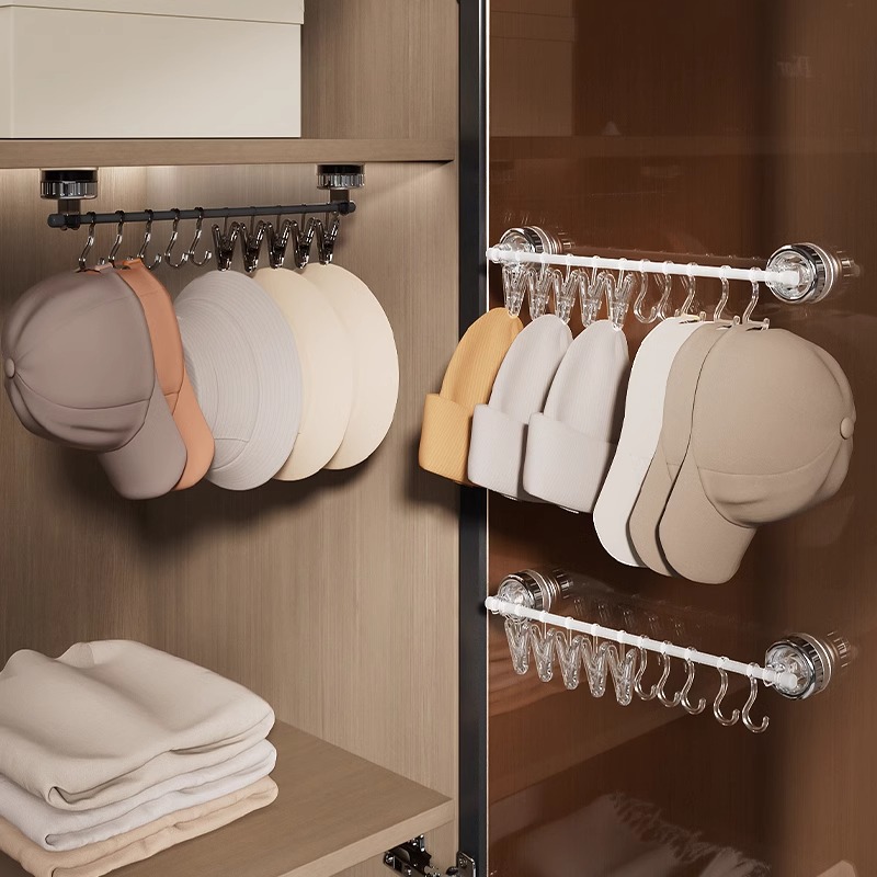 吸盘壁挂帽子挂钩收纳神器收纳架家用衣柜挂杆袜子夹置物架免打孔