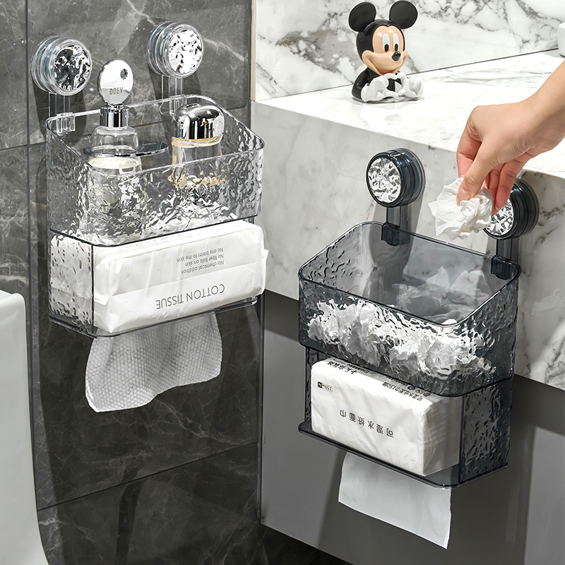 壁挂防潮水波纹旋钮吸盘纸巾盒