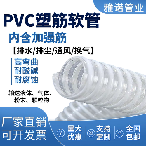 PVC塑筋管透明水管物料输送通风吸尘软管耐温塑料波纹管
