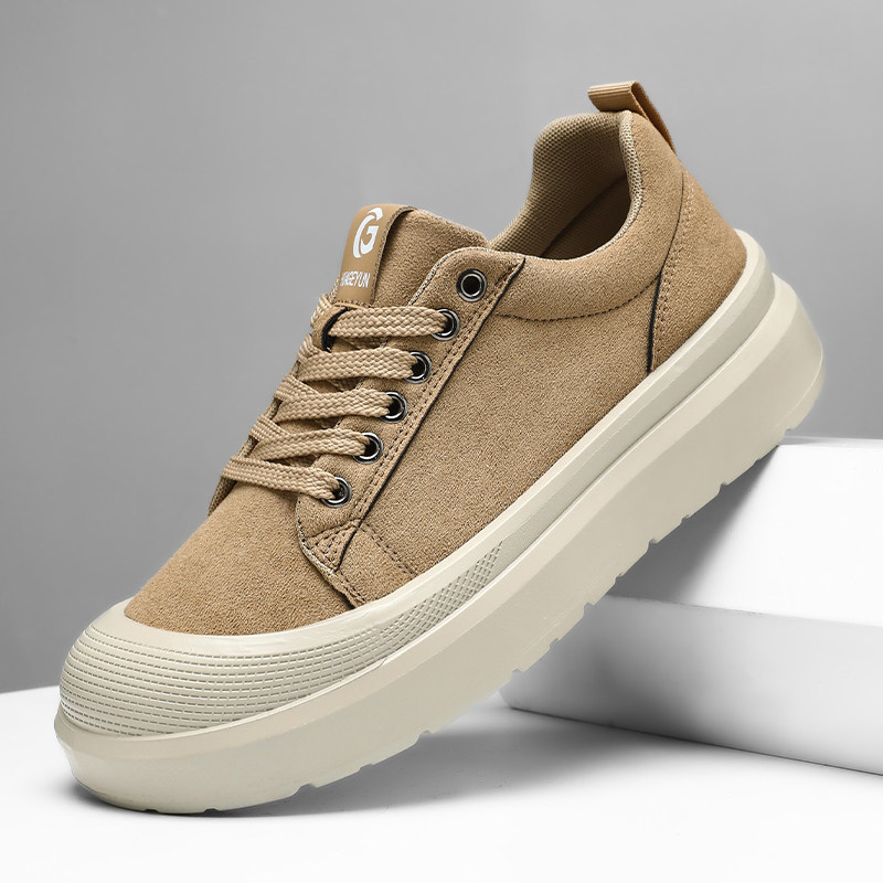 2026春新款低帮系带休闲男鞋轻便舒适厚底增高鞋时尚百搭透气布鞋