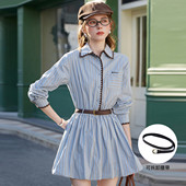 白鹿语法式 裙 减龄收腰显瘦小个子衬衫 学院风条纹连衣裙26春季 新款