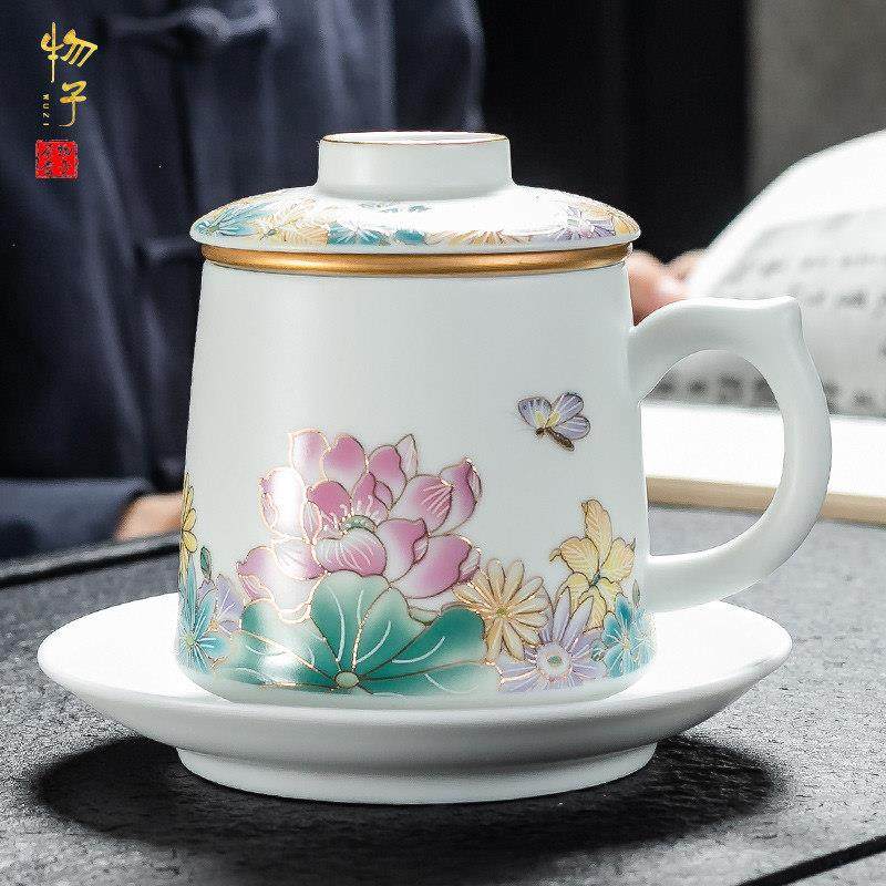 物子陶瓷内胆茶水分离过滤泡茶杯家用简约礼品羊脂玉瓷水杯办公杯,餐饮具,茶杯,淘宝优惠券,粉丝福利购,淘宝优惠卷