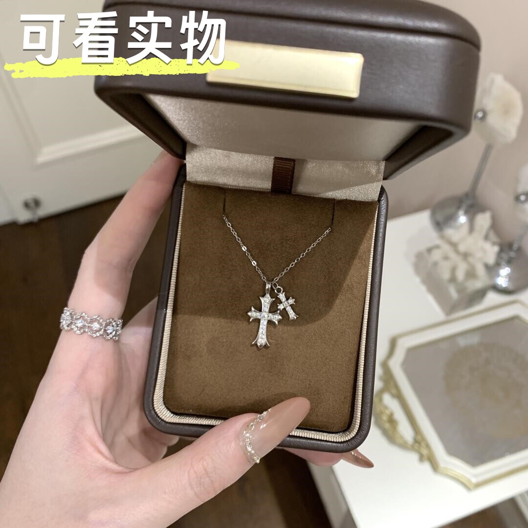 S925纯银双十字架满钻锁骨链