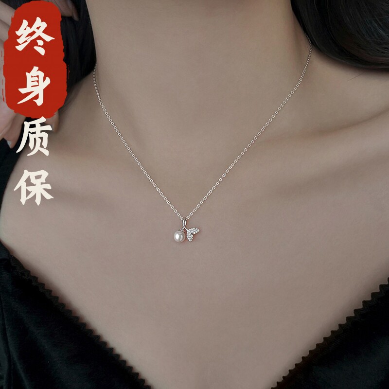 新款鱼尾锆石仿珍珠锁骨链