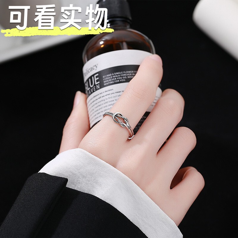 S925纯银麻花结女戒冷淡风