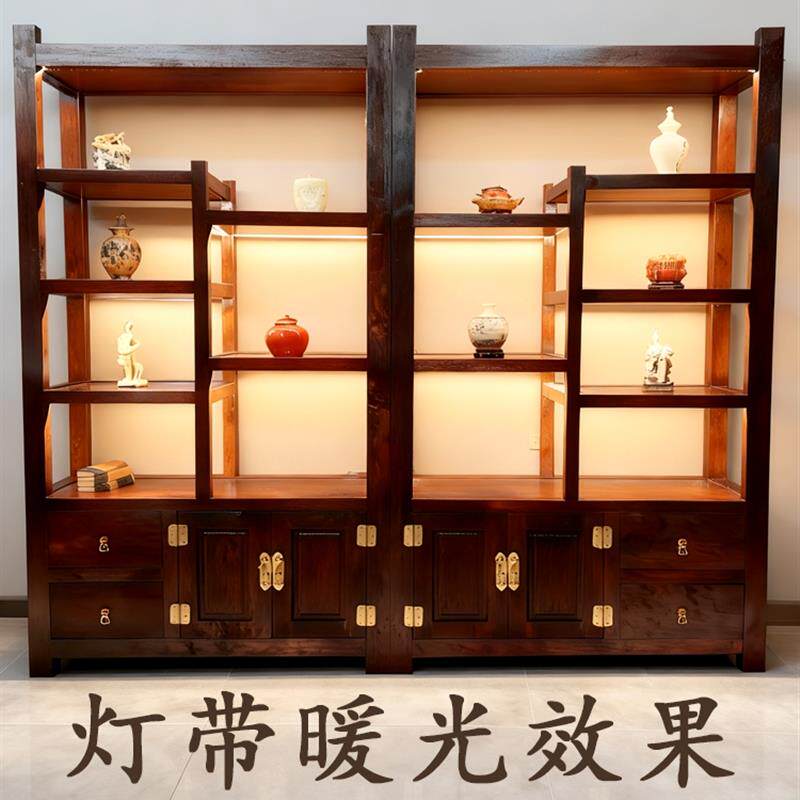 船木博古架实木中式多宝阁古董架置物架办公室书架展示架家用书架