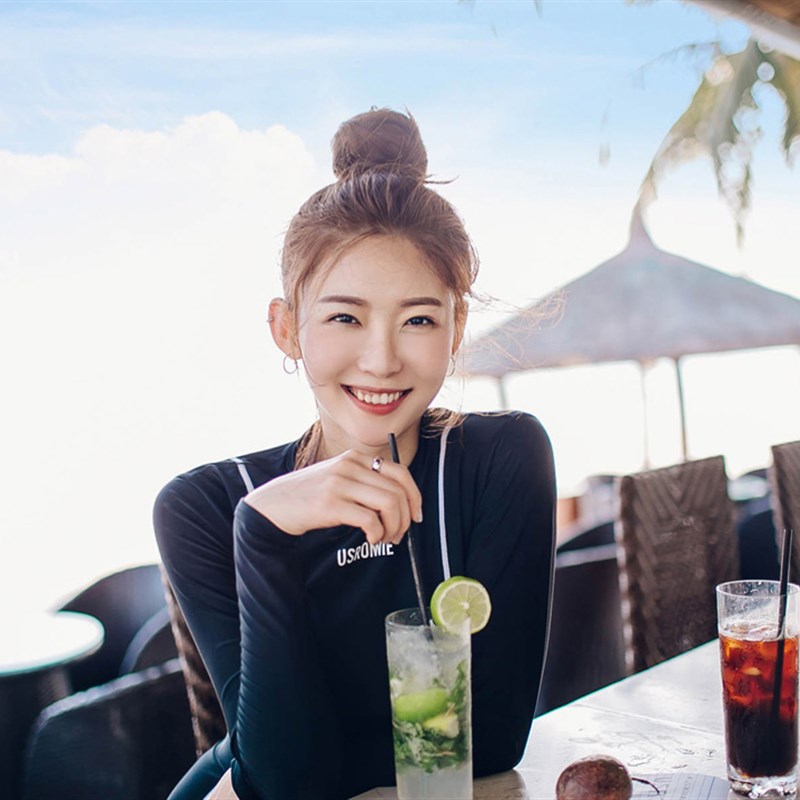 韩版运动潜水服女学生分体长袖黑色高腰泳衣紧身速干浮潜水母衣