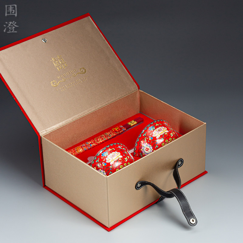 结婚碗筷喜碗套装珐琅彩新婚夫妻碗一对红蓝色碗餐具婚庆陪嫁用品