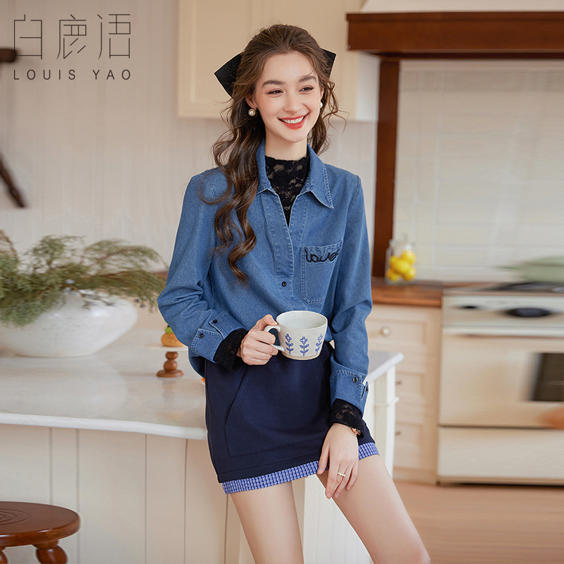 白鹿语时尚牛仔蓝色衬衣