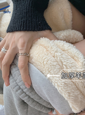 回力冬季保暖加绒休闲裤子男加厚羊羔绒束脚卫裤不臃肿防寒运动裤