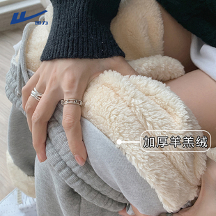 不臃肿防寒运动裤 子男加厚羊羔绒束脚卫裤 保暖加绒休闲裤 回力冬季