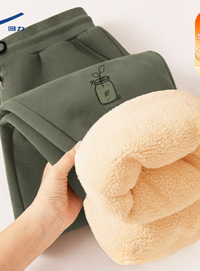 回力裤子冬加厚男军绿色复古休闲束脚卫裤加绒御寒蓄热锁温运动裤