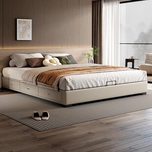 布雷尔意式极简无床头真皮床现代简约小户型主卧无靠背储物实木床
