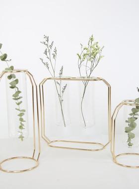 金属铁艺水培北欧容器玻璃试管花瓶干花插花创意家居客厅简约摆件