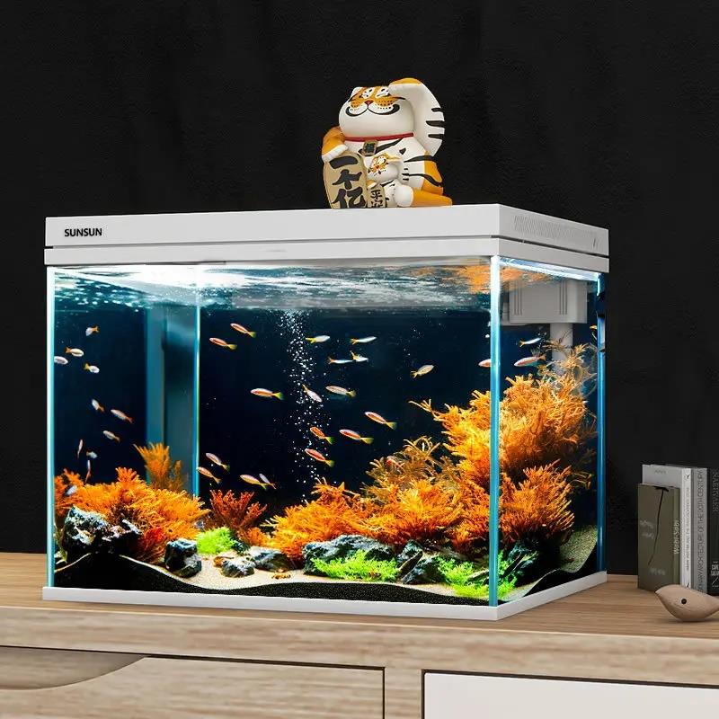 桌面迷你小鱼缸自循环水族箱乌龟金造景创意生态水族带盖小型缸HR