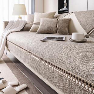 高端彷棉麻沙发靠垫，所有季节2025新亚麻坐垫防滑沙发套布