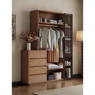 卧室斗柜衣帽架一体覆古轻奢高级防尘玻璃门靠墙收纳柜落地挂衣架