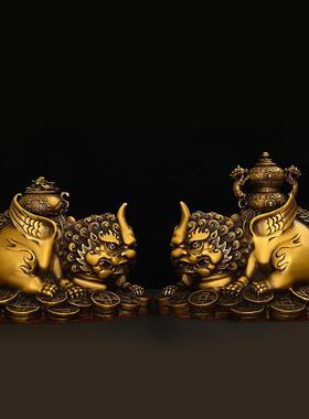 铜貔貅摆件纯铜独角飞天貔貅福禄如意瑞兽家居办公室装饰霸王皮丘