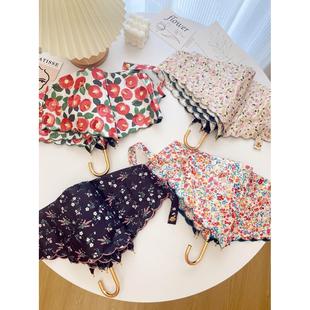 日系复古玫瑰花朵黑胶超轻防紫外线三折叠伞遮阳两用晴雨太阳伞女