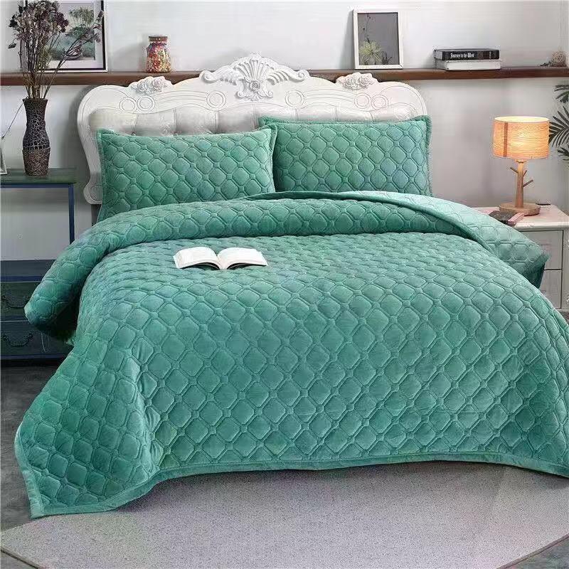 床盖毯床单单件纯色花色水晶绒保暖垫加绒加厚2025三层夹棉毛毛绒