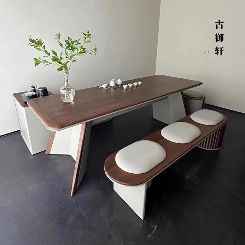 新中式茶桌椅组合黑胡桃木办公会客洽谈泡茶桌现代简约茶台家用