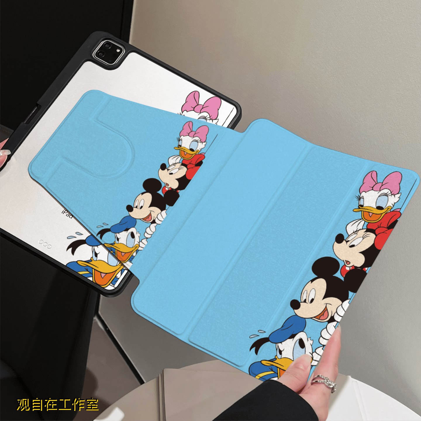 360度旋转适用苹果平板ipad保护壳套ipad12十11九8代防弯电脑套Air87654三折带笔槽a16全包防摔Pro11探头米奇