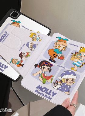 四宫格紫色茉莉360度旋转适用iPad保护壳新款11代10.9寸pro11磁吸三折书本套亚克力air7带笔槽iPad平板保护壳