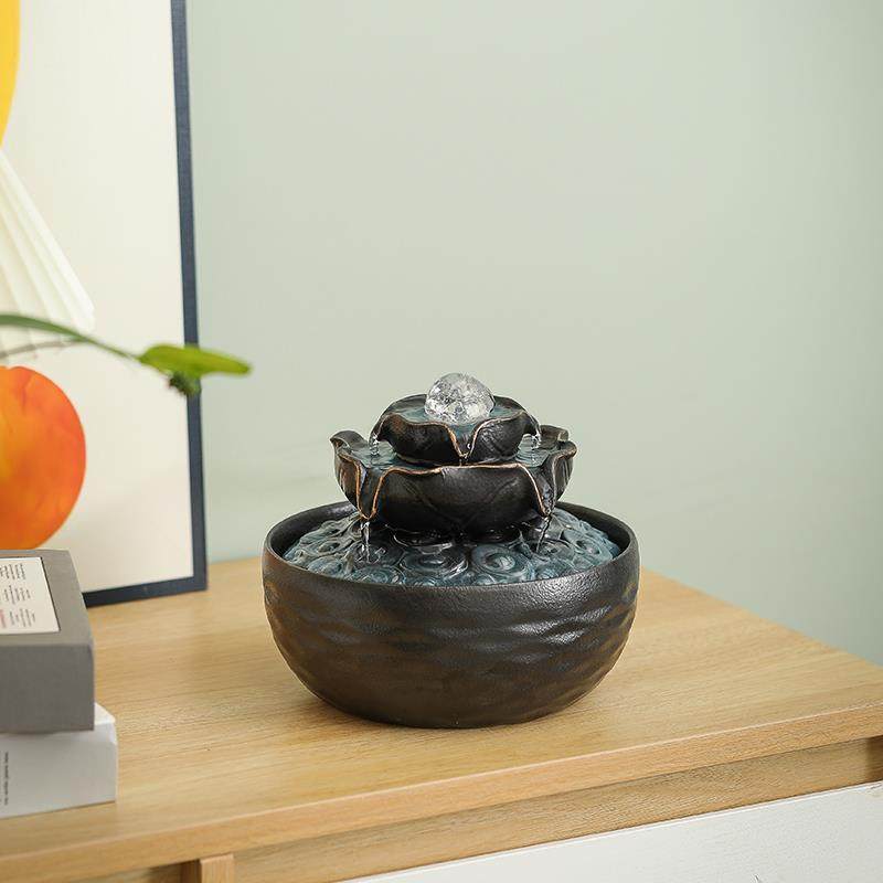 陶瓷八方来财风水轮流水摆件循环水办公室桌面风水球开业乔迁礼物