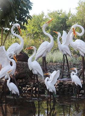 户外园林彷真白鹭别墅庭院假山水池造景装饰摆饰大型鸟类模型雕塑
