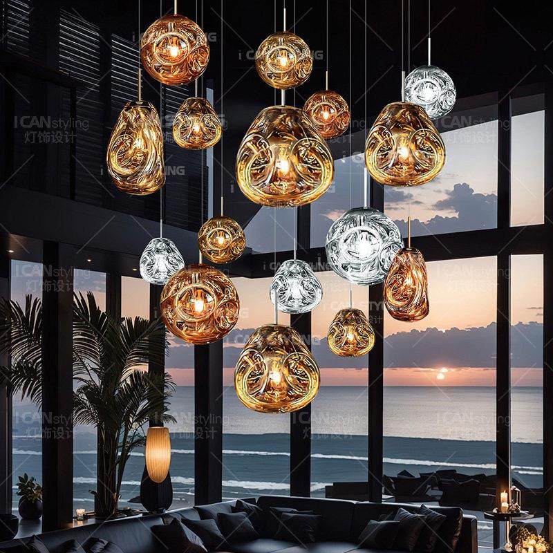 设计师玻璃熔岩吊灯loft覆式楼梯间别墅挑高客厅长线吊灯挑空饭厅,家装灯饰光源,餐厅吊灯,淘宝优惠券,粉丝福利购,淘宝优惠卷