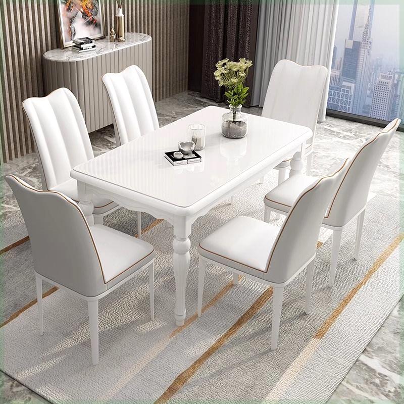 实木餐桌椅组合现代简约欧式小户型长方形餐桌钢化玻璃家用饭桌子