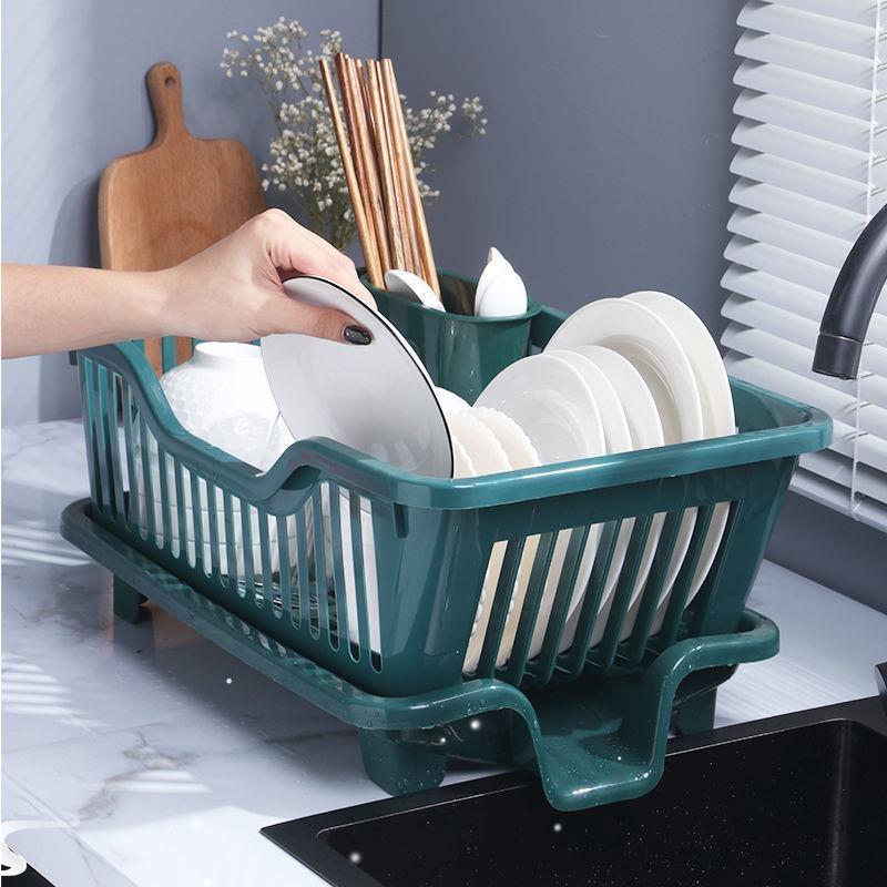 厨房水槽沥水碗架餐具滤水篮碗盘筷子置物架多功能双层洗碗收纳篮