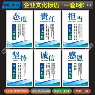 企业文化标语 办公室墙上装饰品展板挂图 会议室励志标语员工激励海报挂画 公司团队精神标语企业规章制度牌