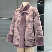 皮毛一体中式 妈妈中老年人冬装 外套60岁70奶奶新款 两面穿保暖上衣