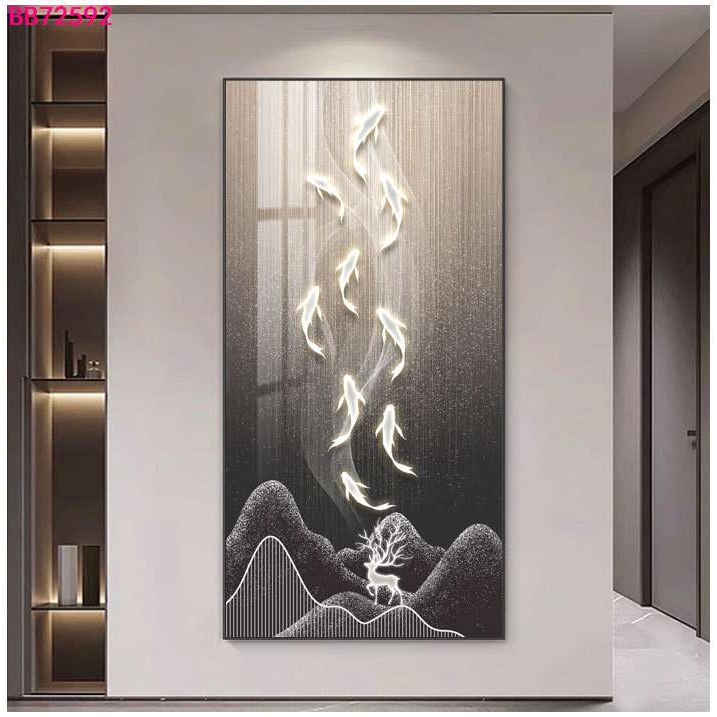 九鱼图玄关装饰画现代简约入户走廊过道挂画落地背景墙晶瓷壁画图片