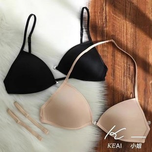 法式 薄款 三角f杯内衣女美背挂脖细肩带前扣文胸无痕小胸文胸罩夏