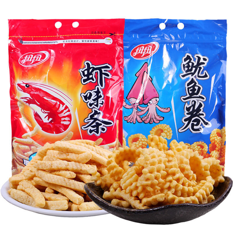 扭扭虾条鱿鱼卷薯片零食大礼包虾片膨化食品小零食整箱批发