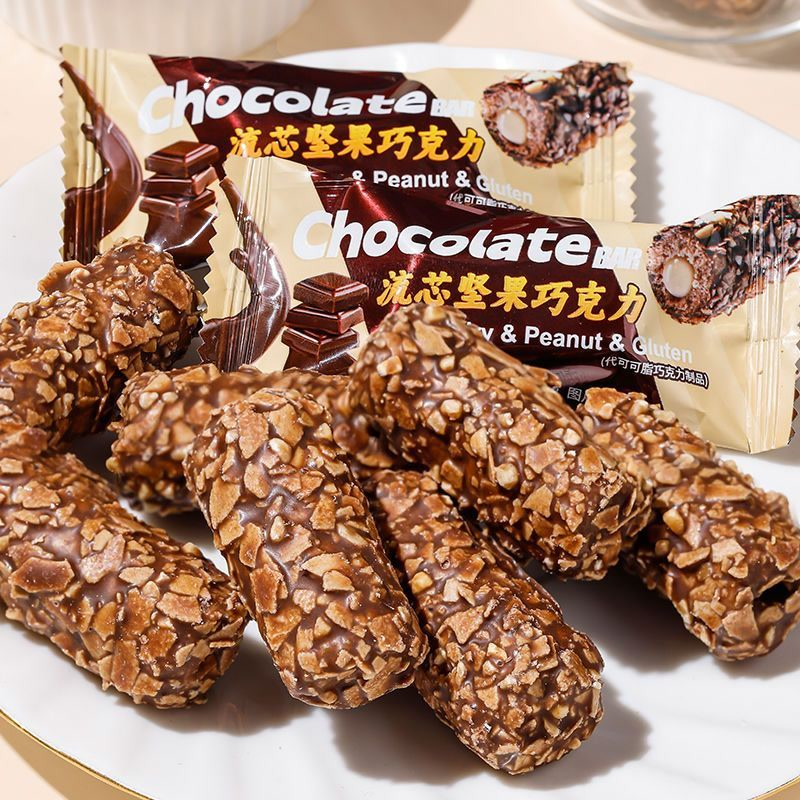 花生坚果夹心空心巧克力能量棒长条米果卷年货零食小（代可可脂）