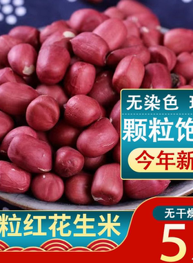 新货5斤红皮花生米生新鲜无壳小粒红花生仁四粒红衣花生米批发50g