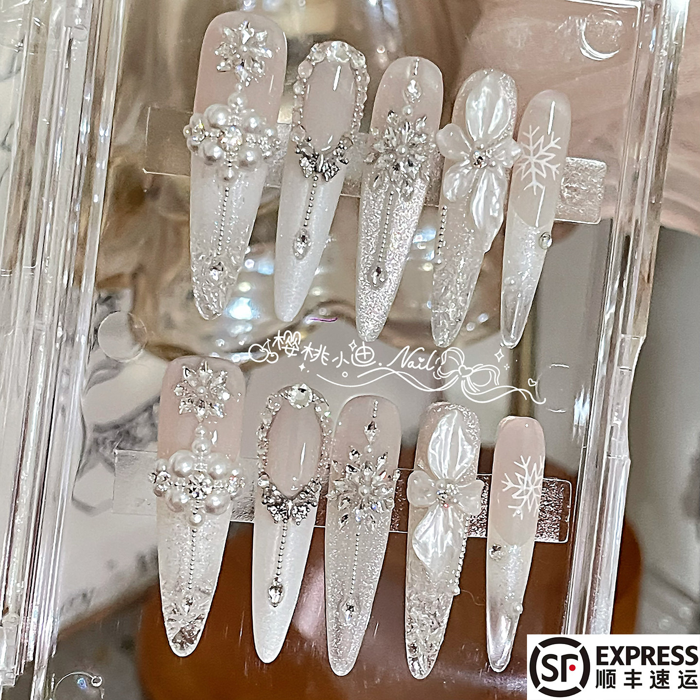 夏日冰花琉璃冰透猫眼手工穿戴甲