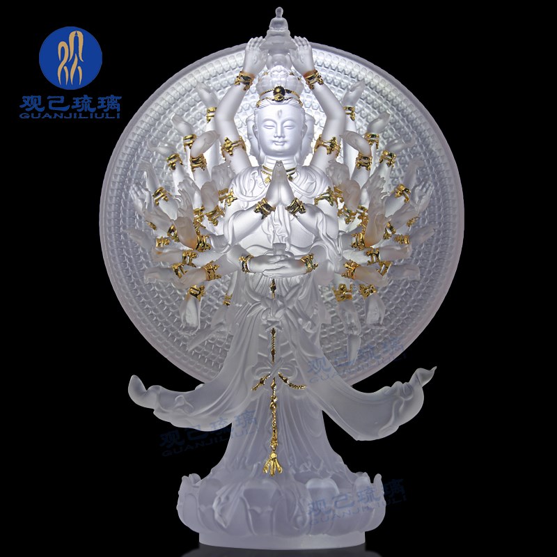 热销琉璃千手观音佛像摆件居家供奉佛堂桌面千手千眼观音菩萨观世