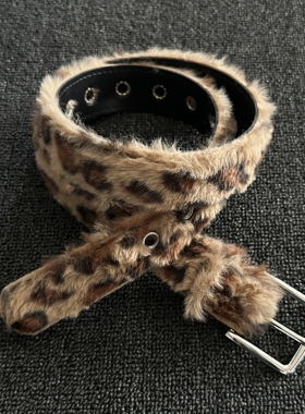 SFSN毛绒豹纹腰带y2k时尚复古单品男女同款设计感金属针扣皮带