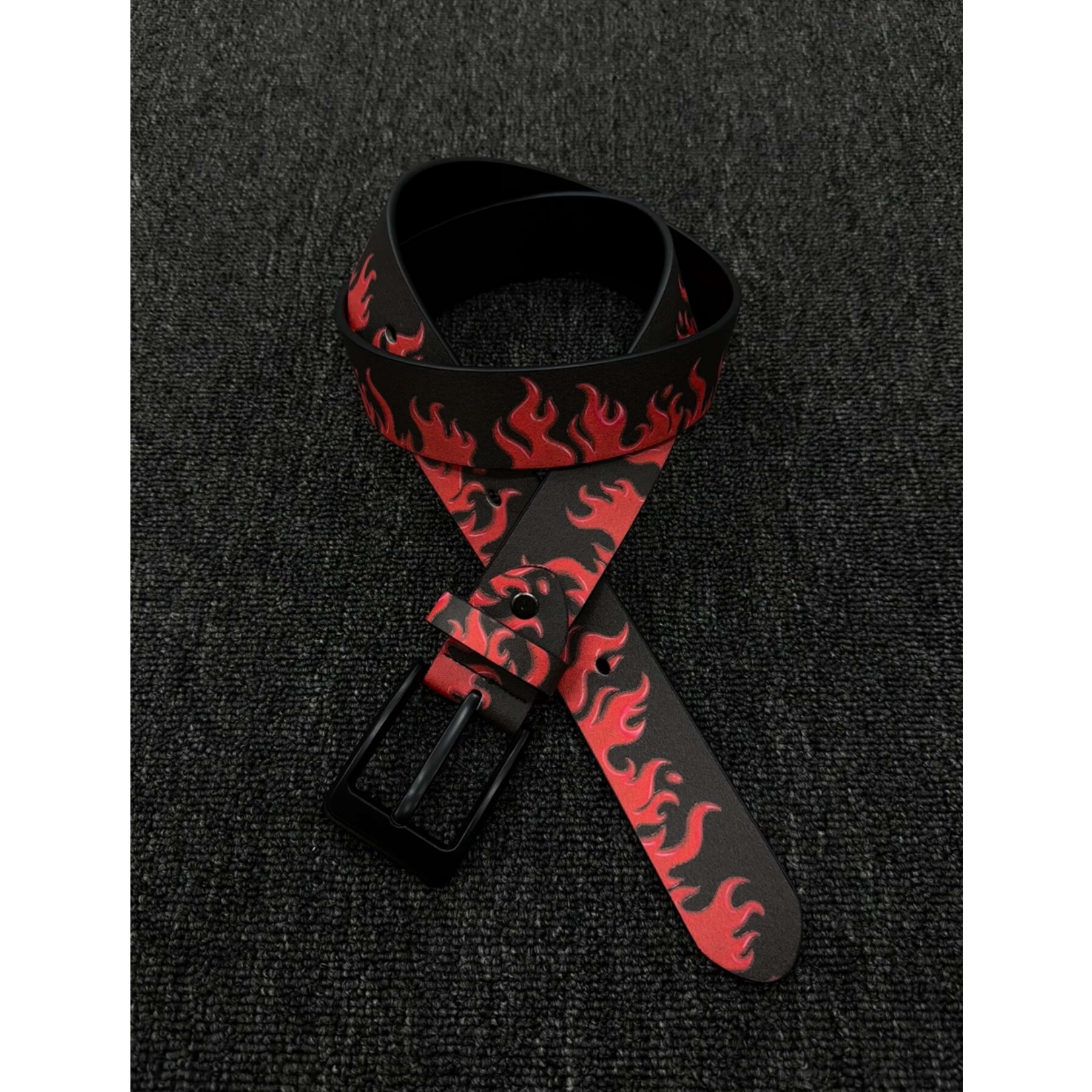 SFSN火焰印花皮质针扣腰带百搭