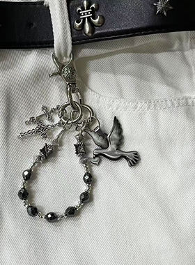 SFSN原创黑玉石灰飞鸽十字架cleanfit腰间挂饰复古风高级钥匙扣