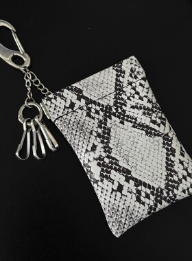 蛇纹包便携收纳皮革金属钥匙扣质感小众腰间挂饰复古零钱卡包羊皮